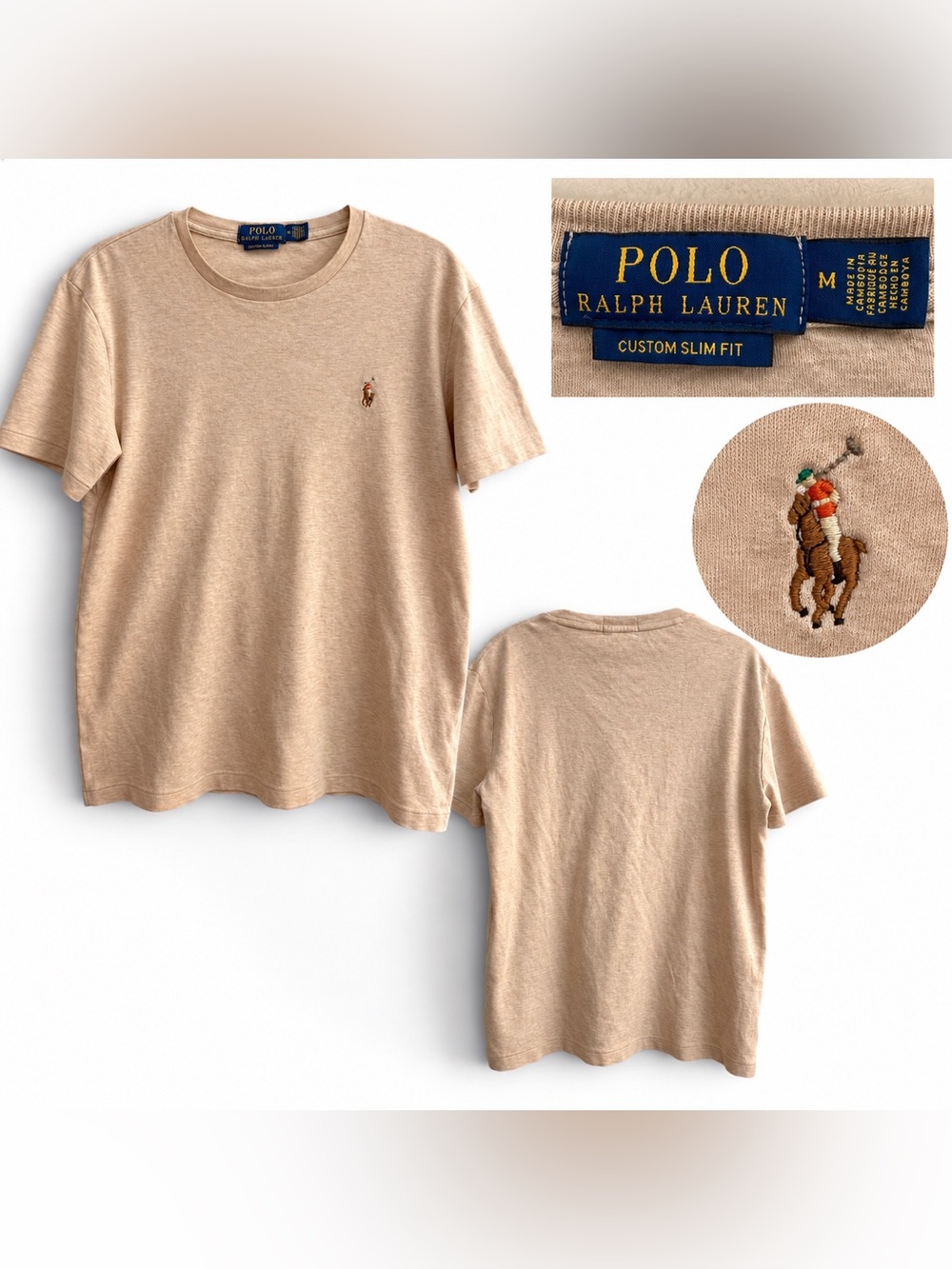 Polo Ralph Lauren Custom Slim Fit Beige Pony T-Shirt M
